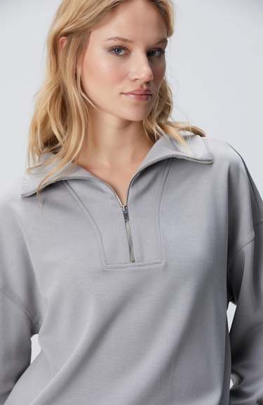  Network Kadın Gri Fermuarlı Sweatshirt