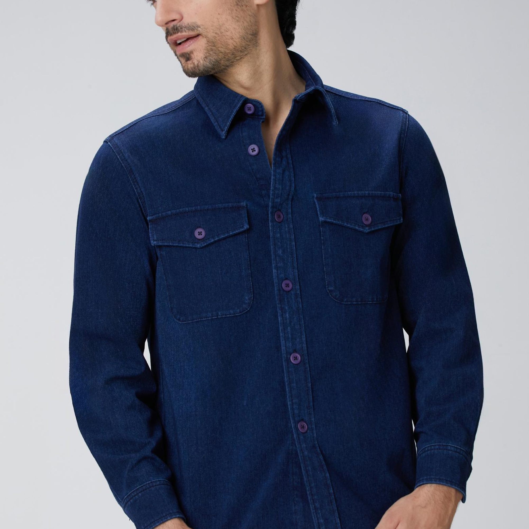 Network Erkek İndigo Denim Gömlek