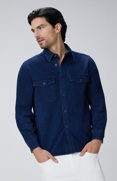  Network Erkek İndigo Denim Gömlek