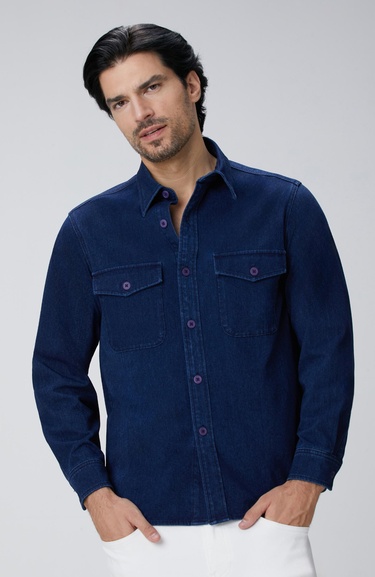  Network Erkek İndigo Denim Gömlek