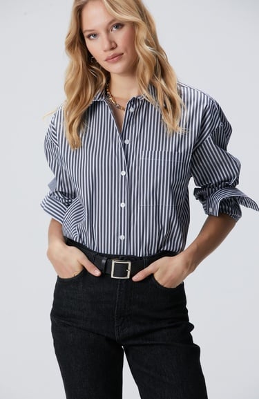  Network Kadın Lacivert Mavi Oversize Gömlek