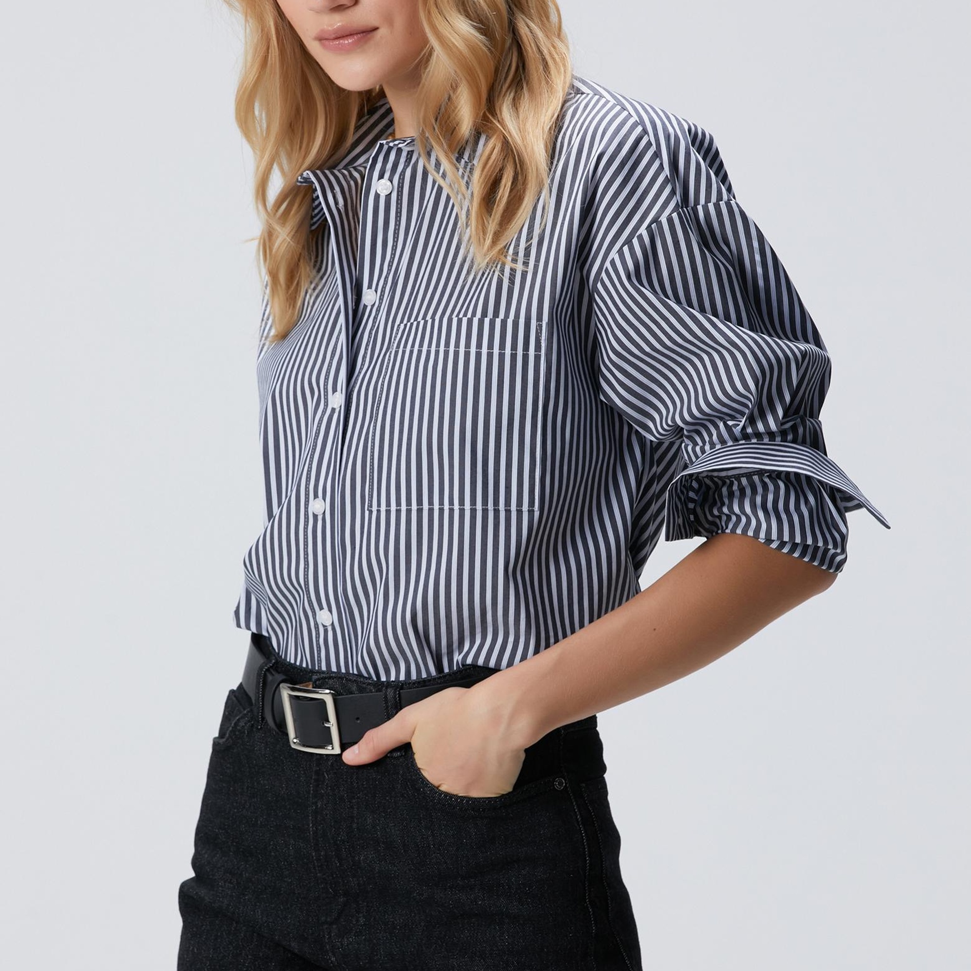 Network Kadın Lacivert Mavi Oversize Gömlek