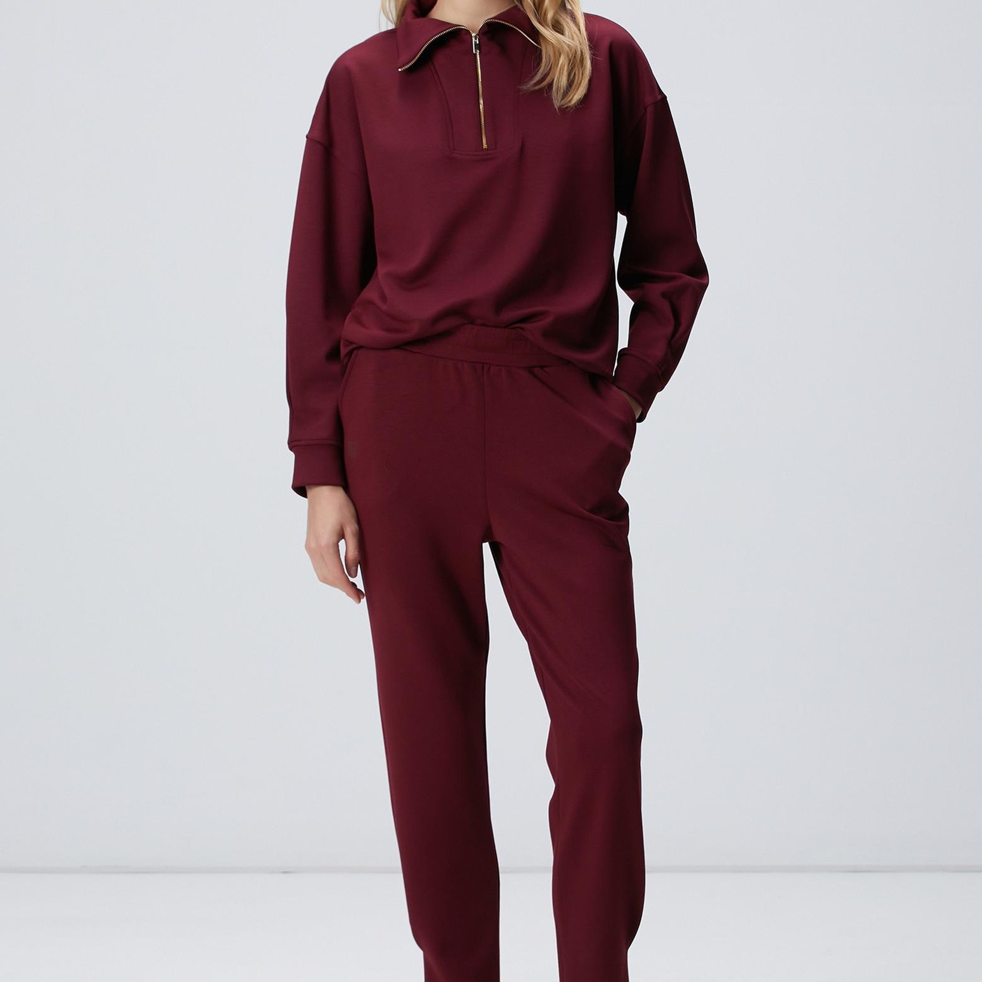 Network Kadın Bordo Paçası Pile Detaylı Eşofman