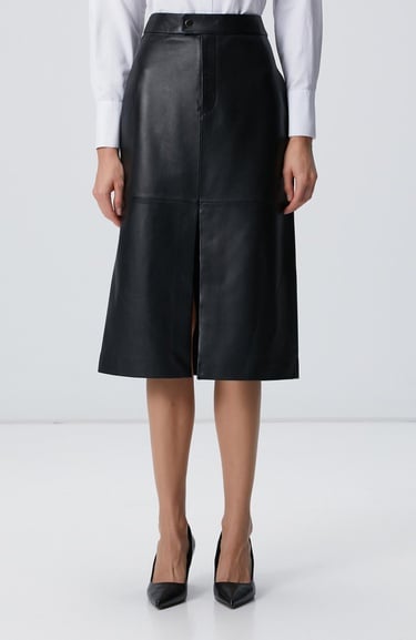  Network Kadın Siyah Midi Deri Etek
