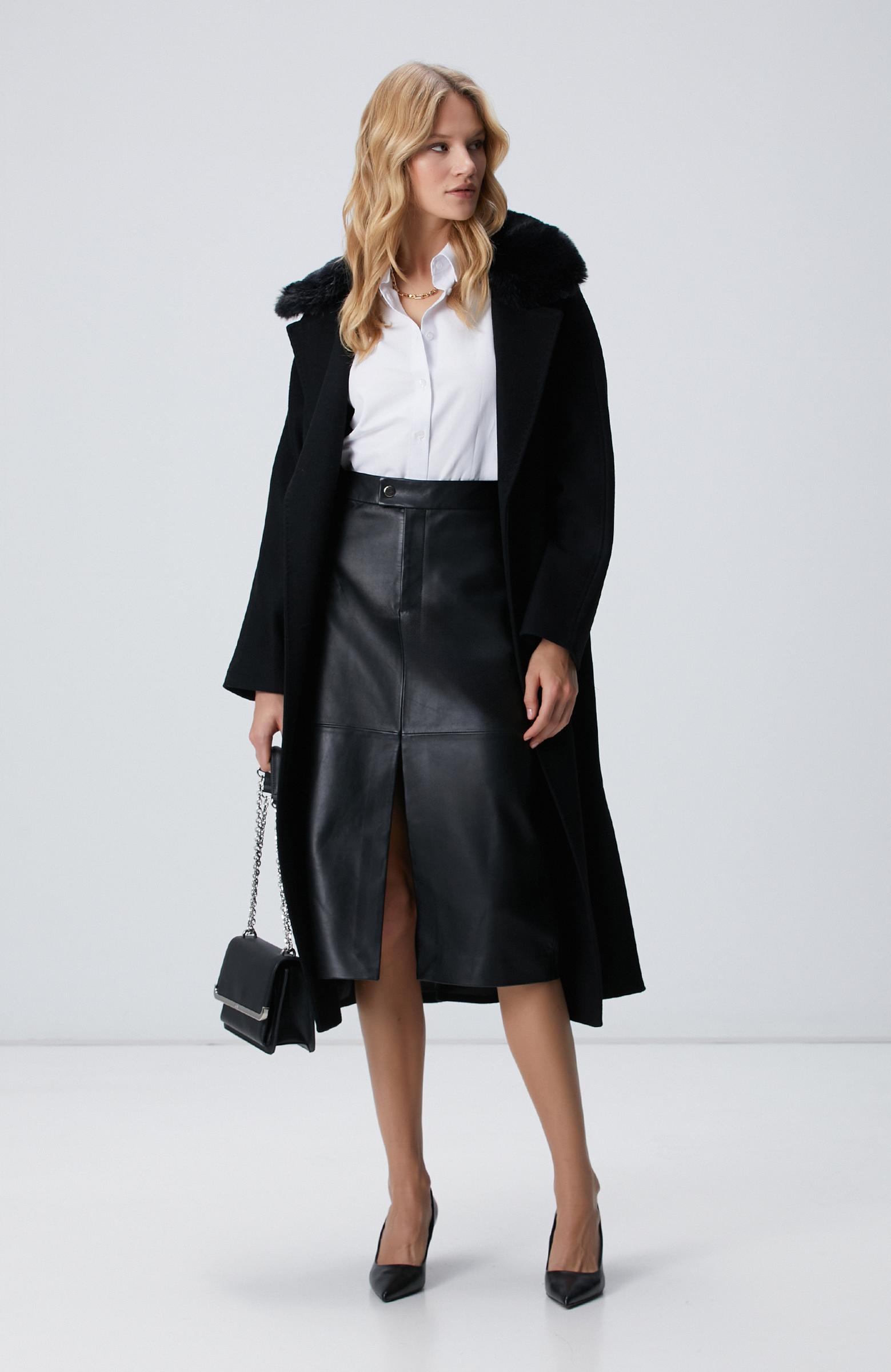  Network Kadın Siyah Midi Deri Etek