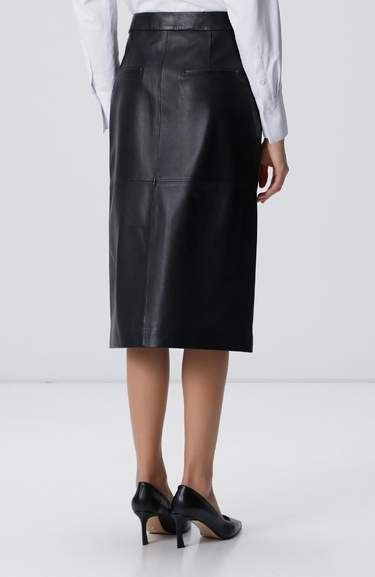 Network Kadın Siyah Midi Deri Etek