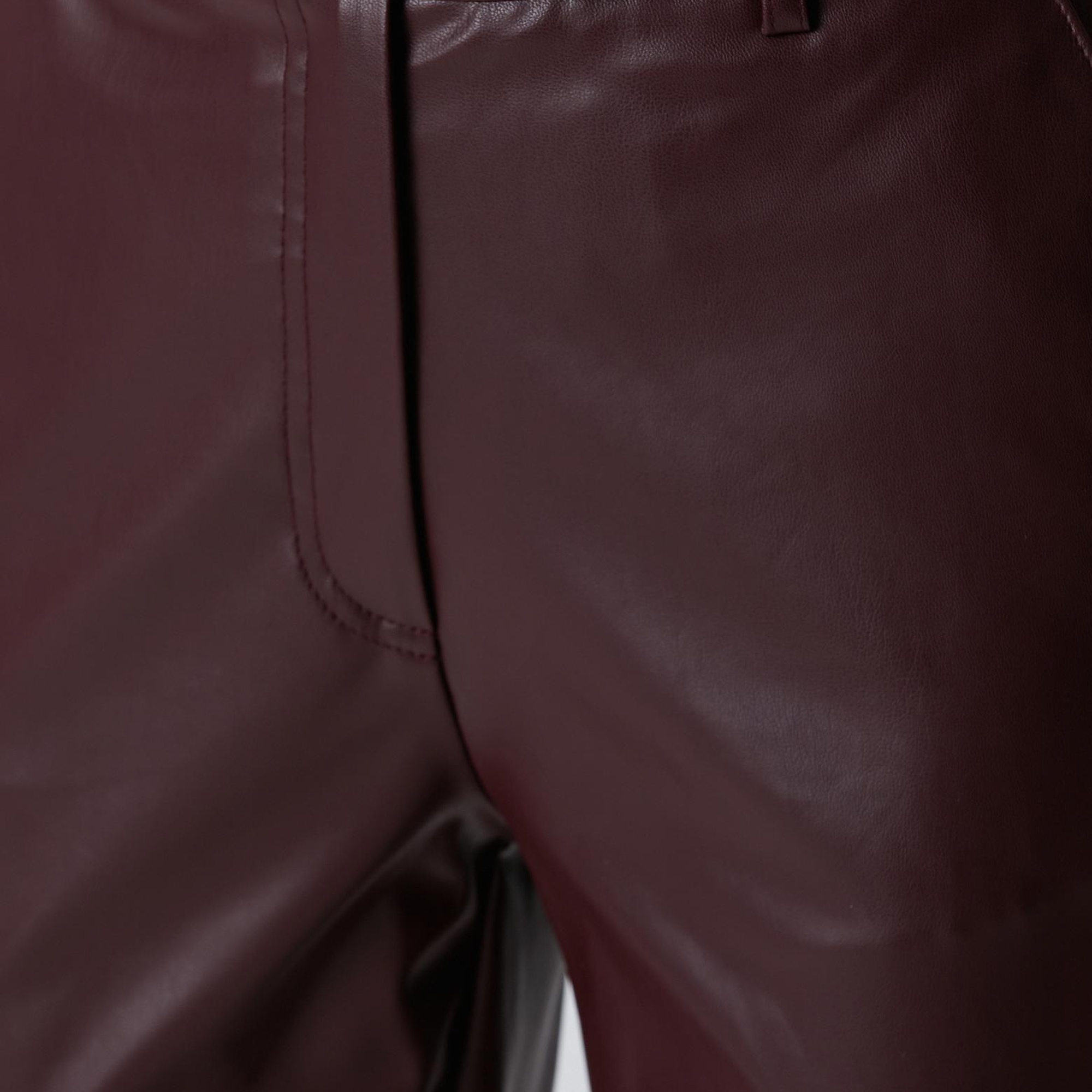 Network Kadın Bordo Kesik Detaylı Duni Deri Pantolon