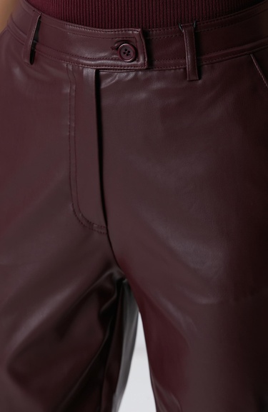  Network Kadın Bordo Kesik Detaylı Duni Deri Pantolon