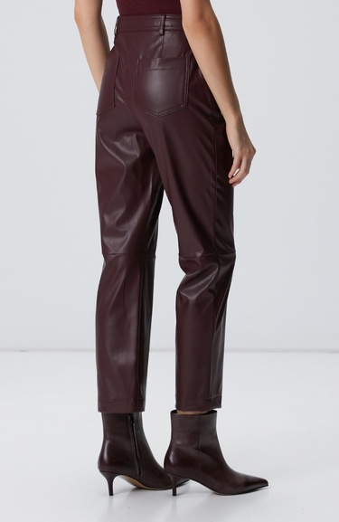  Network Kadın Bordo Kesik Detaylı Duni Deri Pantolon