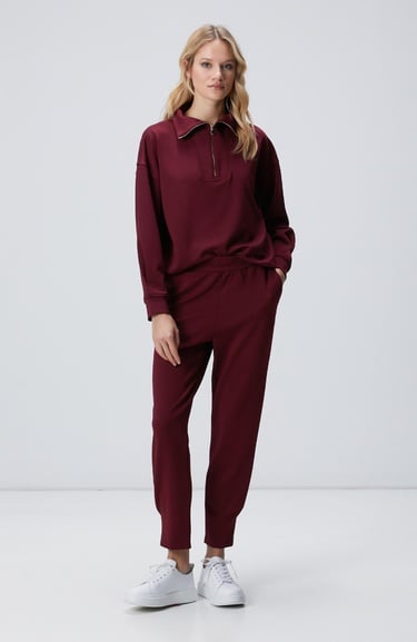  Network Kadın Bordo Dik Yaka Fermuarlı Sweatshirt