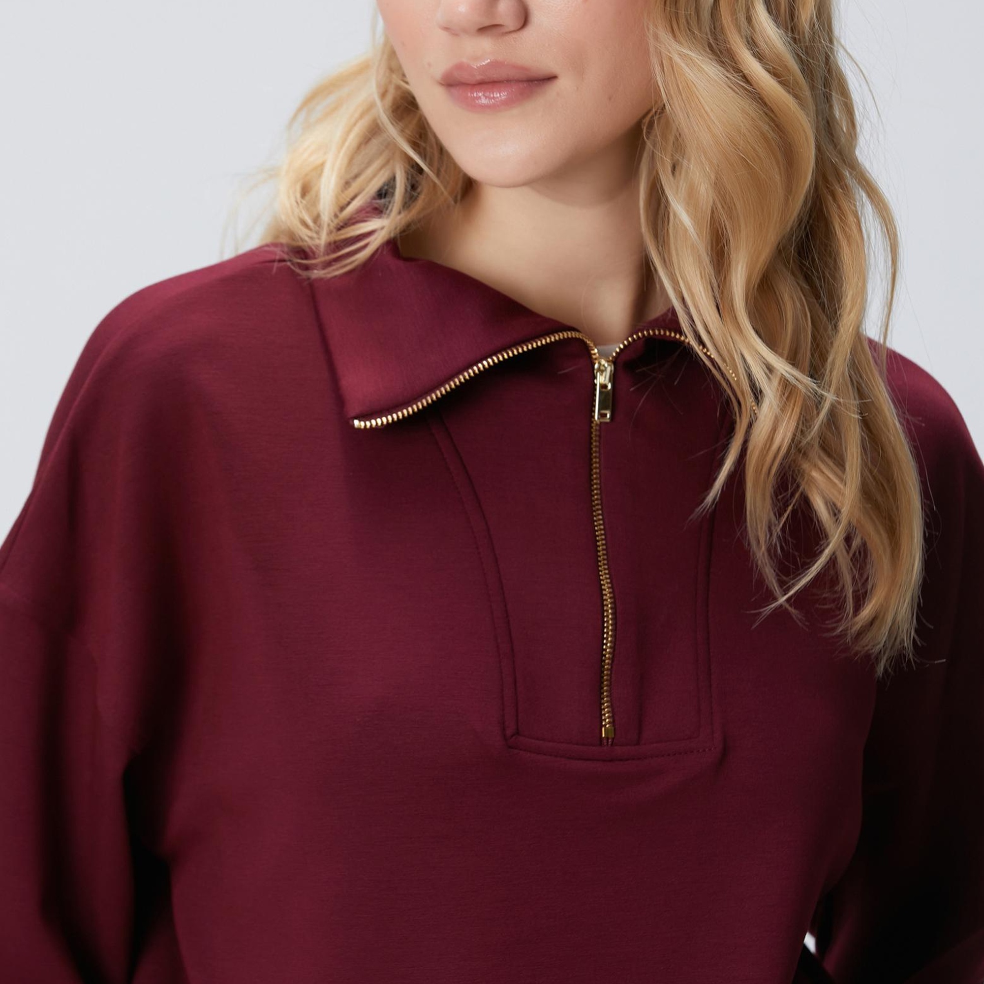 Network Kadın Bordo Dik Yaka Fermuarlı Sweatshirt
