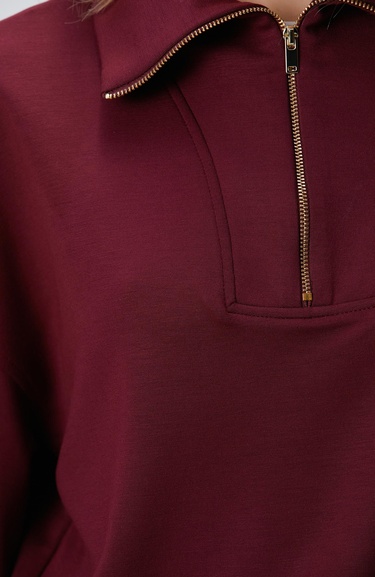  Network Kadın Bordo Dik Yaka Fermuarlı Sweatshirt