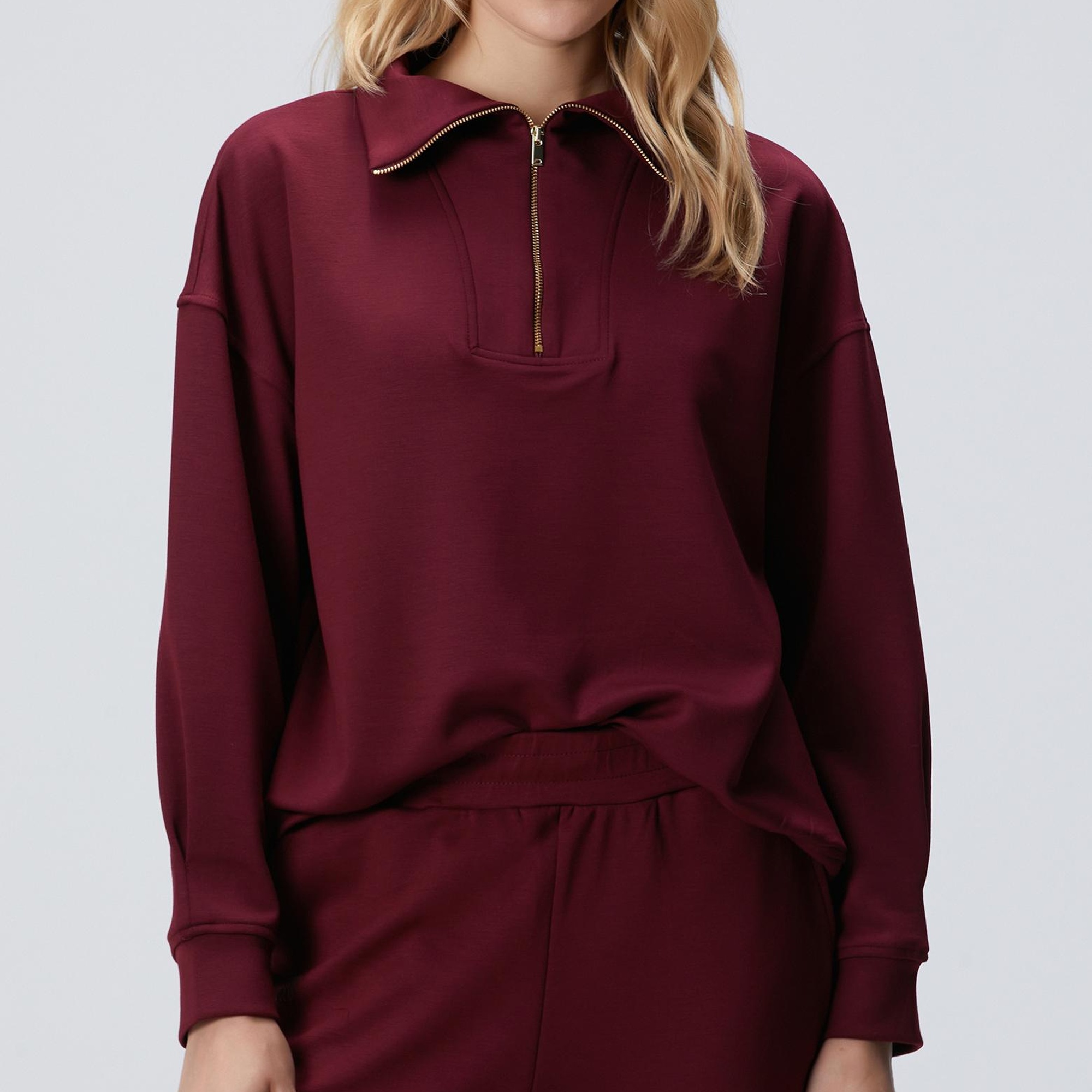 Network Kadın Bordo Dik Yaka Fermuarlı Sweatshirt