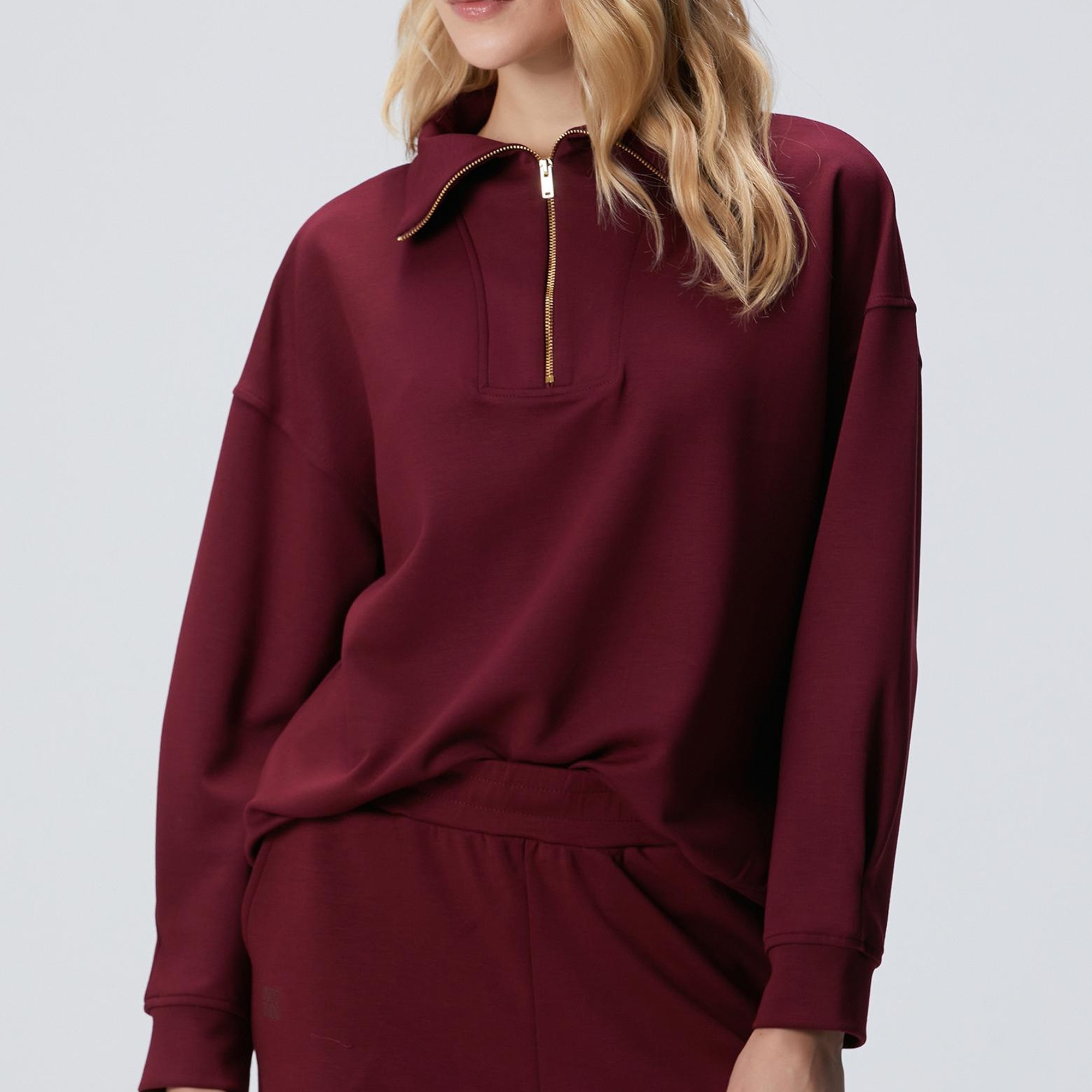 Network Kadın Bordo Dik Yaka Fermuarlı Sweatshirt