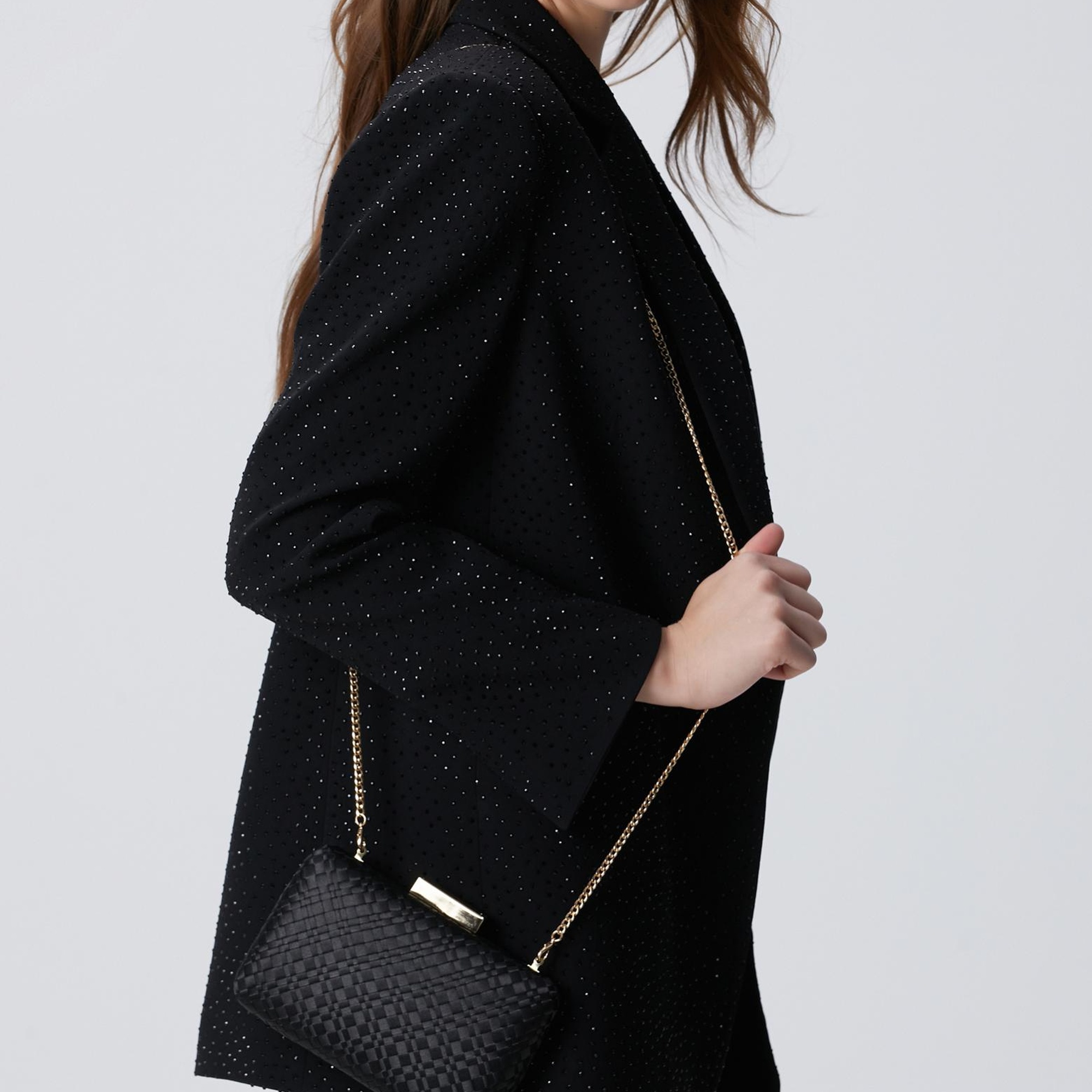 Network Kadın Siyah Örgü Desenli Clutch