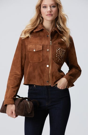  Network Kadın Tarçın Taş Detaylı Süet Deri Mont