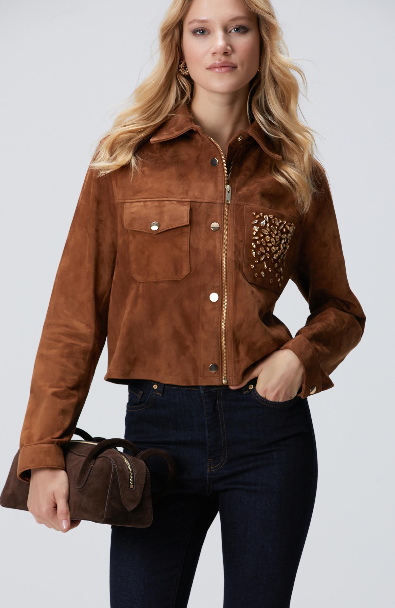  Network Kadın Tarçın Taş Detaylı Süet Deri Mont