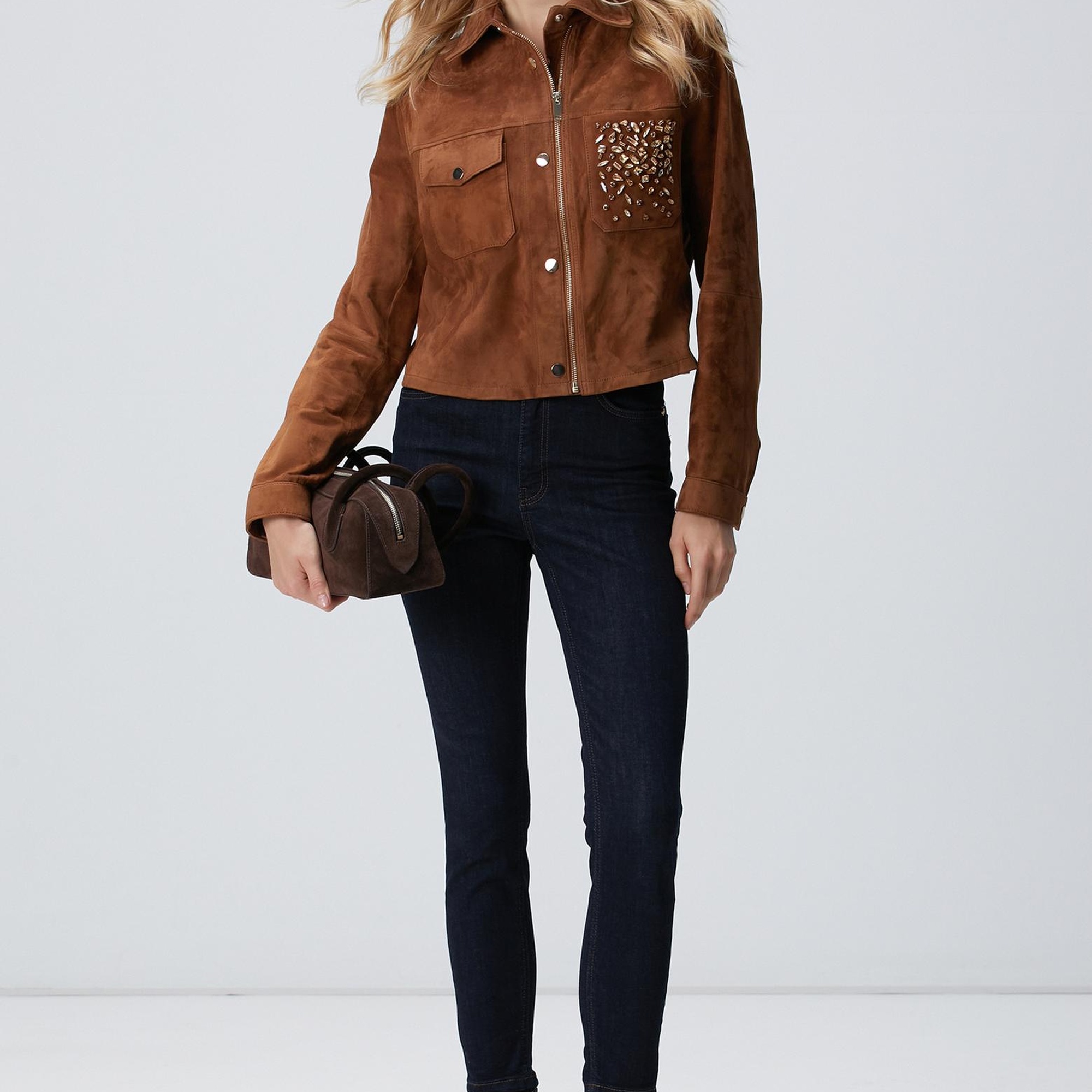 Network Kadın Tarçın Taş Detaylı Süet Deri Mont