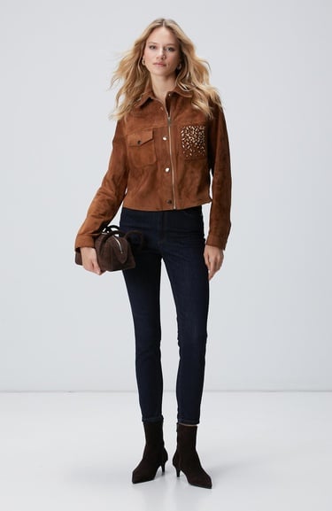  Network Kadın Tarçın Taş Detaylı Süet Deri Mont