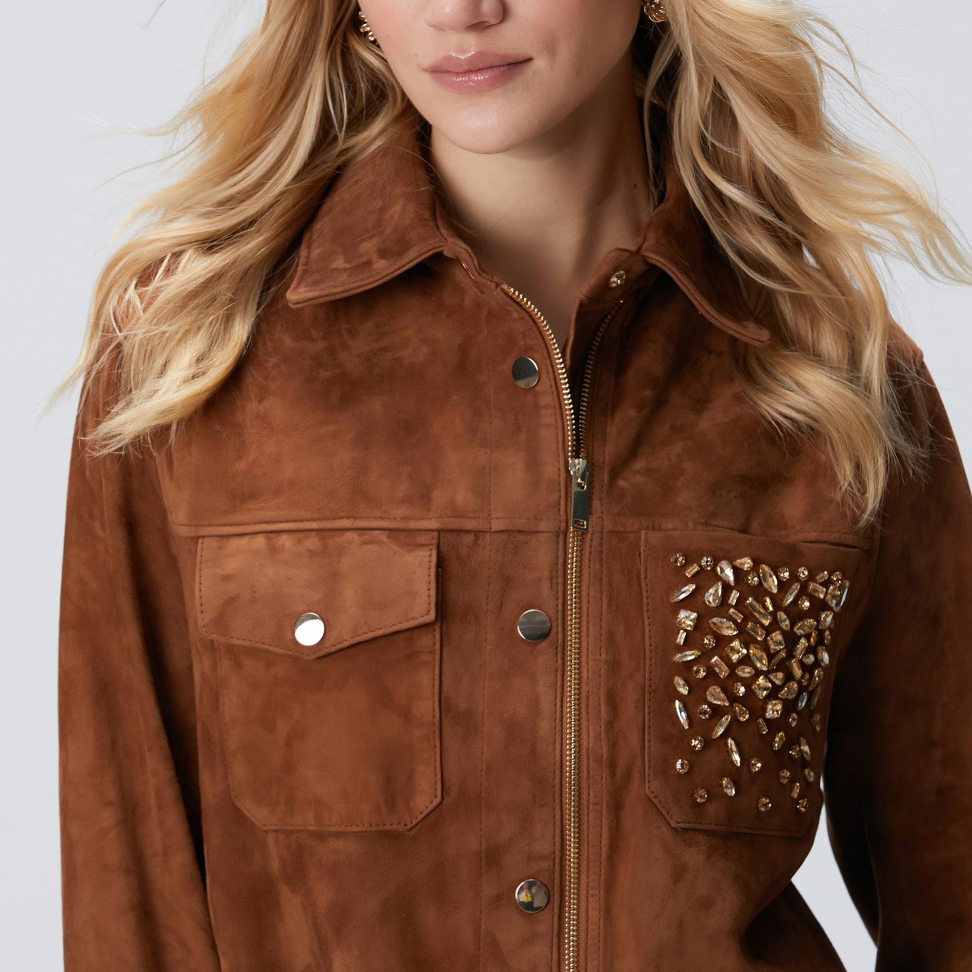 Network Kadın Tarçın Taş Detaylı Süet Deri Mont