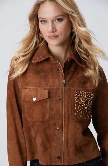  Network Kadın Tarçın Taş Detaylı Süet Deri Mont