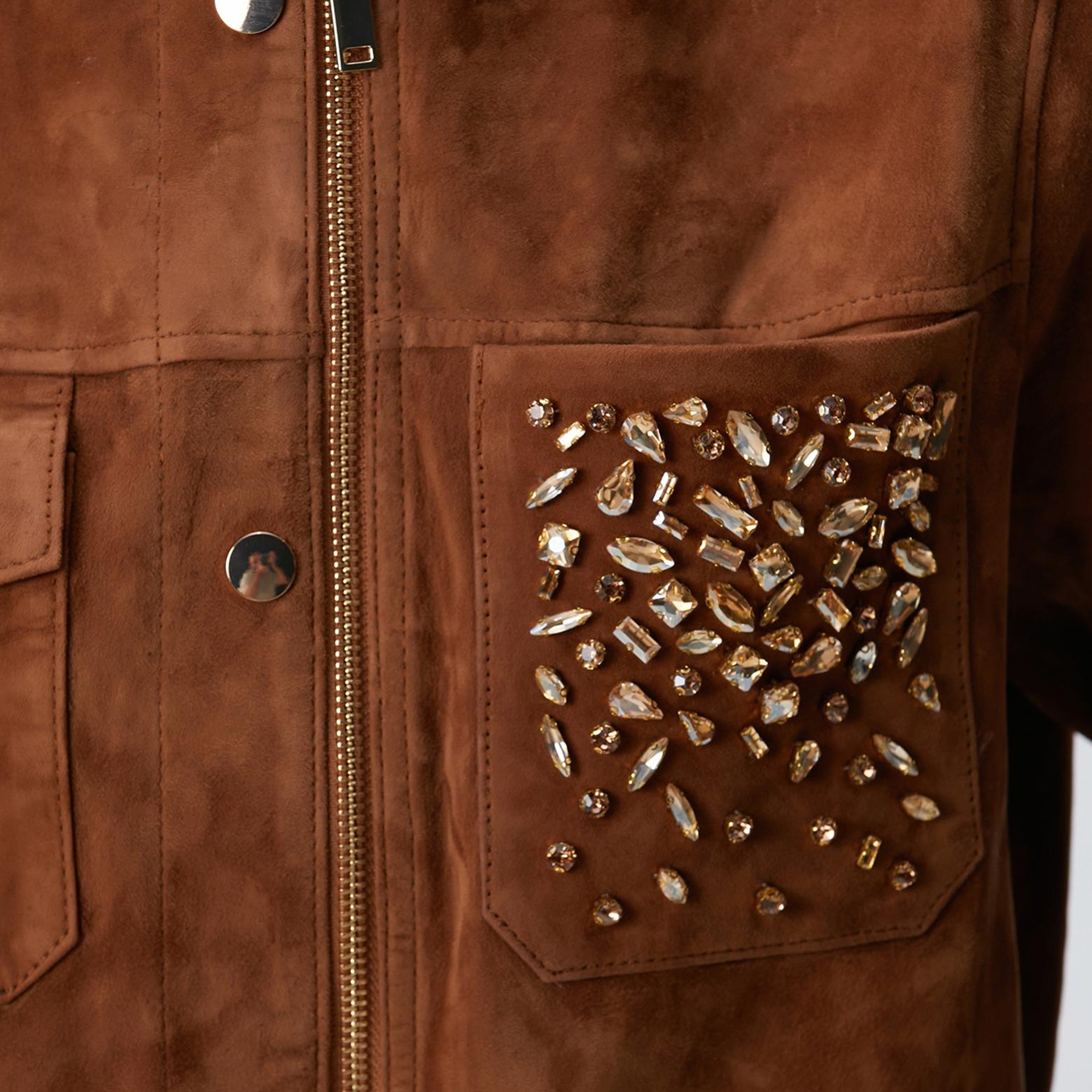 Network Kadın Tarçın Taş Detaylı Süet Deri Mont