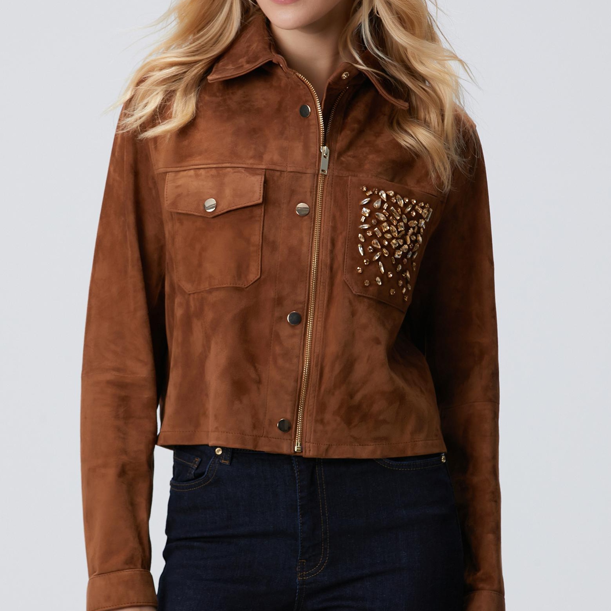 Network Kadın Tarçın Taş Detaylı Süet Deri Mont