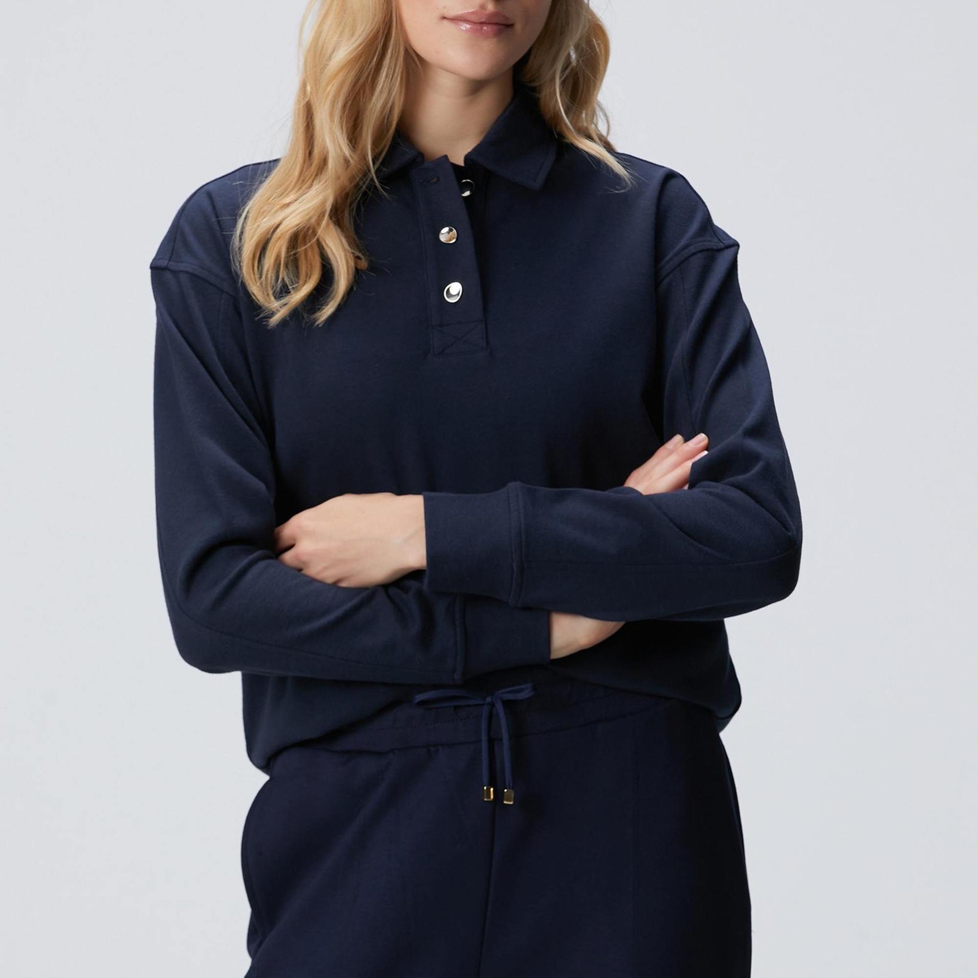 Network Kadın Lacivert Metal Düğmeli Sweatshirt