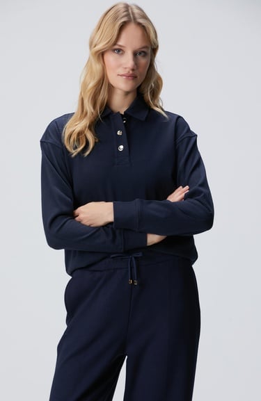  Network Kadın Lacivert Metal Düğmeli Sweatshirt