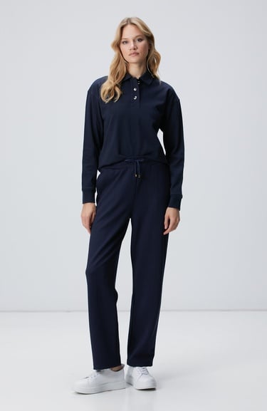  Network Kadın Lacivert Metal Düğmeli Sweatshirt