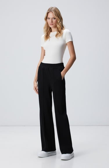 Network Kadın Siyah Bol Paça Basic Eşofman