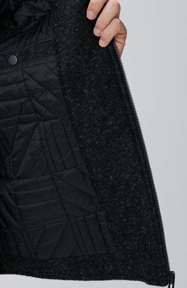  Network Erkek Siyah Yün Karışımlı Deri Cep Detaylı Mont