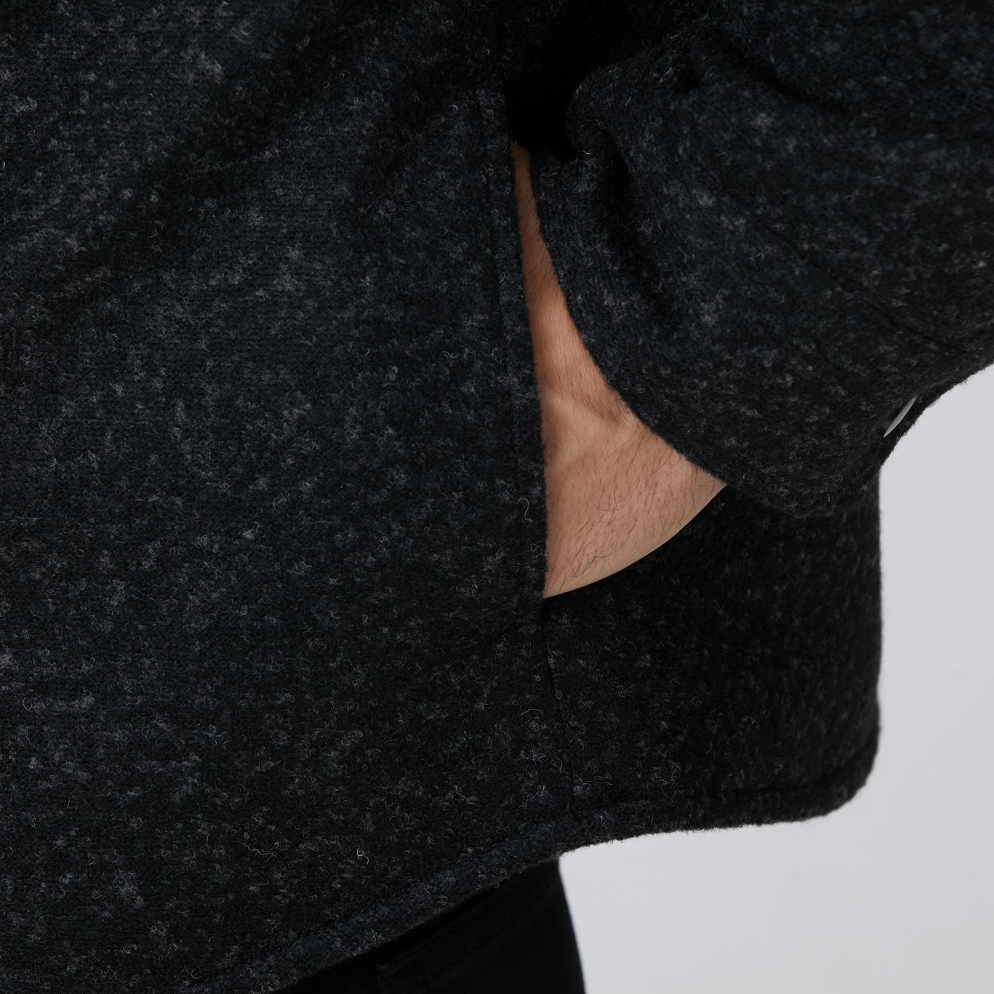 Network Erkek Siyah Yün Karışımlı Deri Cep Detaylı Mont