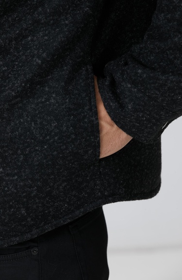  Network Erkek Siyah Yün Karışımlı Deri Cep Detaylı Mont