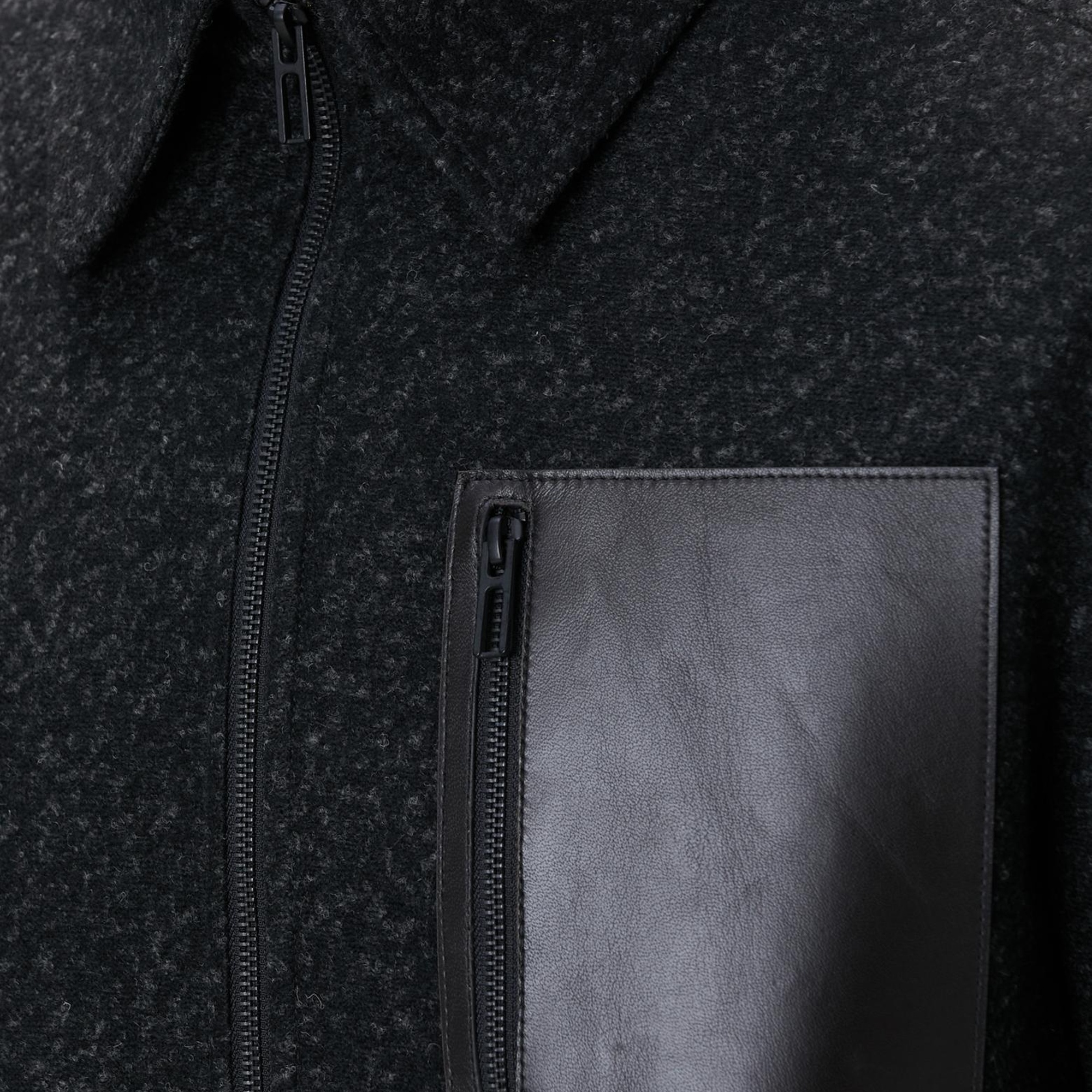 Network Erkek Siyah Yün Karışımlı Deri Cep Detaylı Mont