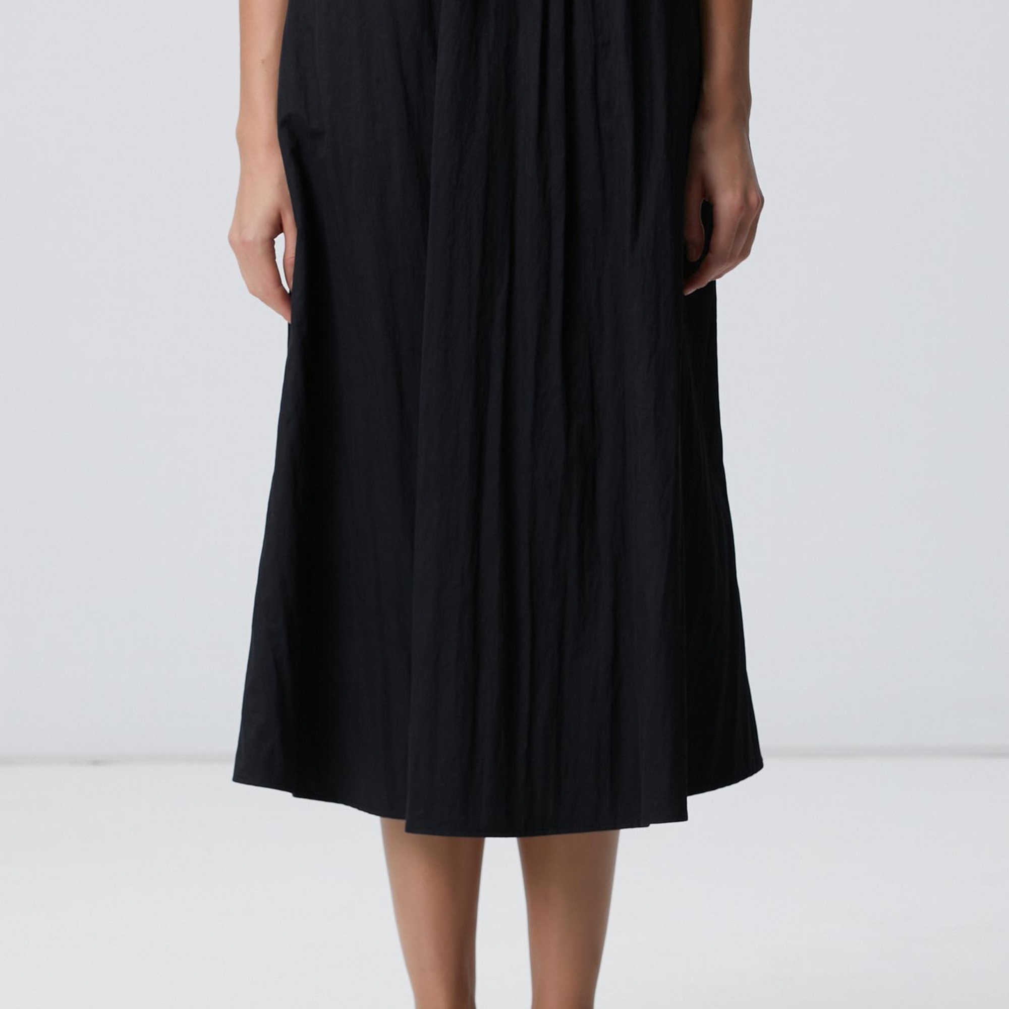 Network Kadın Siyah Beli Büzgülü Lastikli Diz Altı Etek