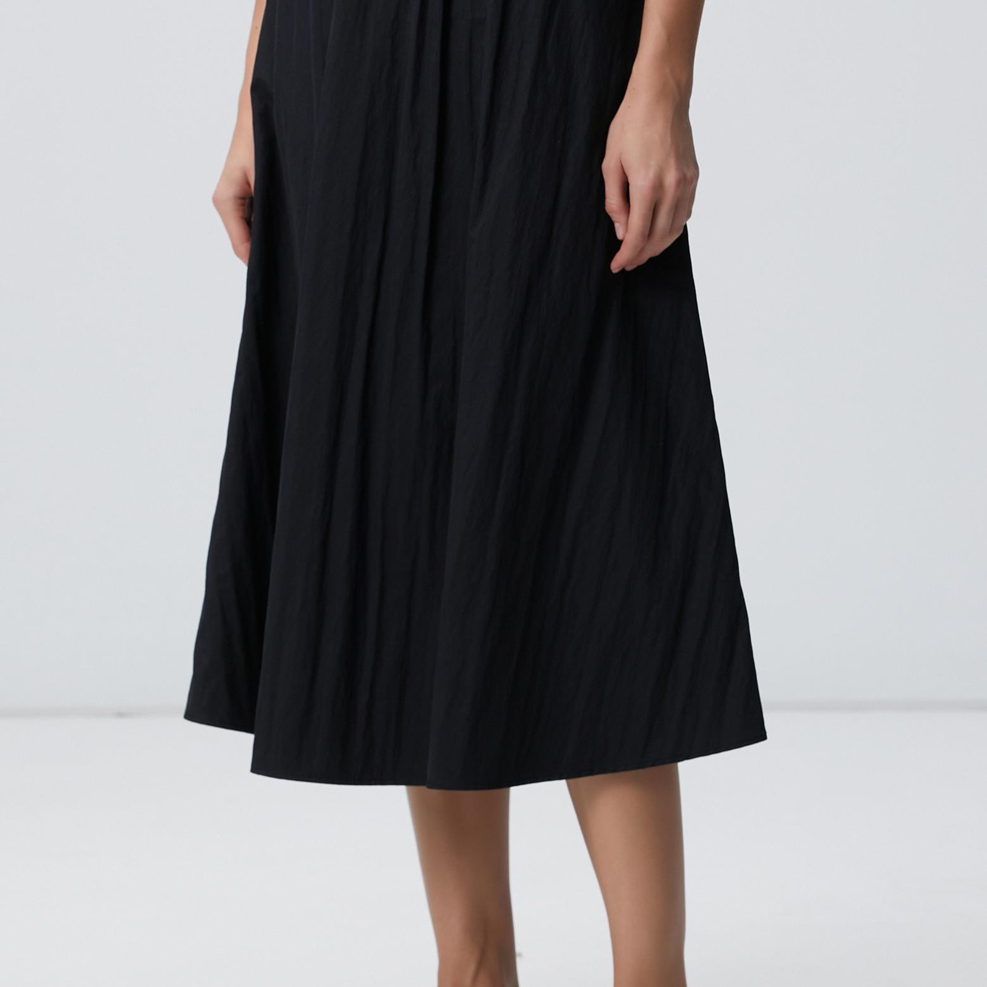 Network Kadın Siyah Beli Büzgülü Lastikli Diz Altı Etek