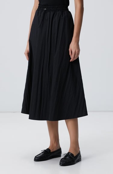  Network Kadın Siyah Beli Büzgülü Lastikli Diz Altı Etek