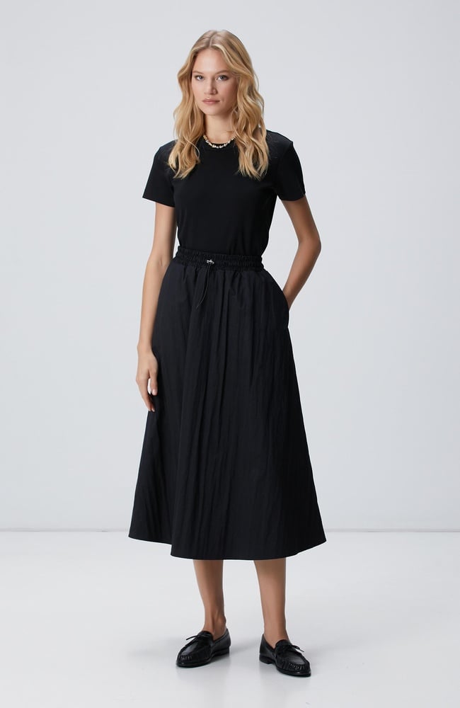  Network Kadın Siyah Beli Büzgülü Lastikli Diz Altı Etek
