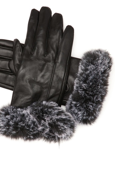  Network Kadın Siyah Deri Karışımlı Eldiven