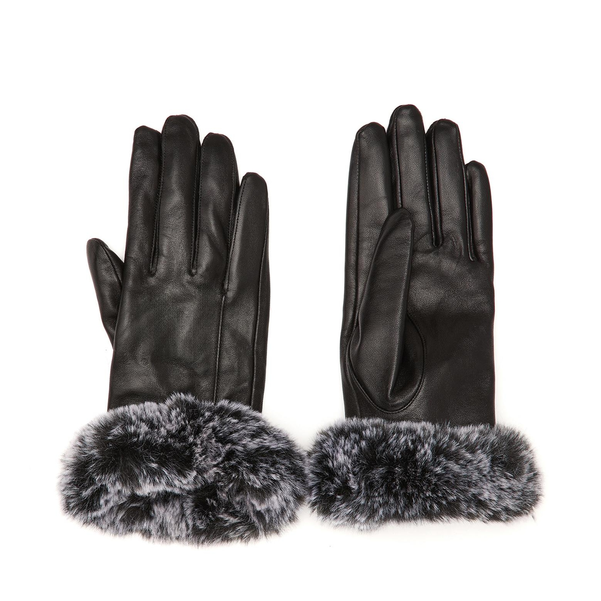 Network Kadın Siyah Deri Karışımlı Eldiven