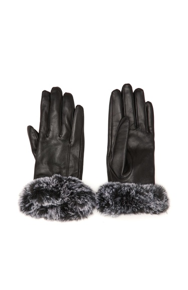  Network Kadın Siyah Deri Karışımlı Eldiven