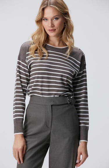  Network Kadın Vizon Kırık Beyaz Çizgili Yün Kazak