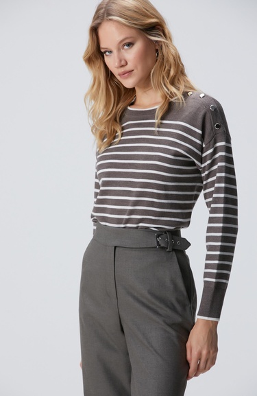  Network Kadın Vizon Kırık Beyaz Çizgili Yün Kazak