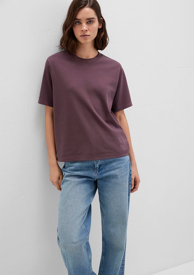  Mavi Bordo Basic Tişört Loose Fit / Bol Rahat Kesim 1613820-70260