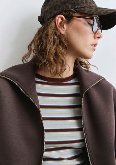  Mavi Sporty Lux Fermuarlı Kahverengi Sweatshirt 1S10295-70236