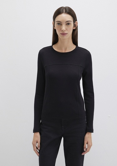  Mavi Siyah Uzun Kollu Tişört Fitted / Vücuda Oturan Kesim 1613625-900