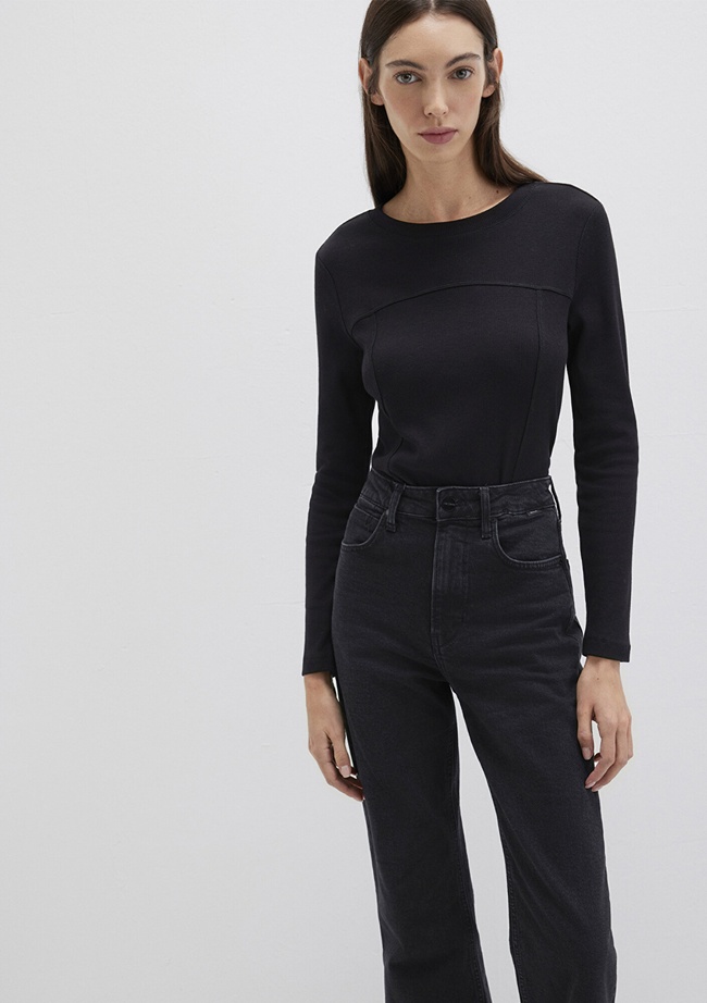  Mavi Siyah Uzun Kollu Tişört Fitted / Vücuda Oturan Kesim 1613625-900