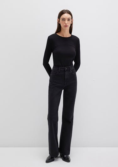  Mavi Siyah Uzun Kollu Tişört Fitted / Vücuda Oturan Kesim 1613625-900