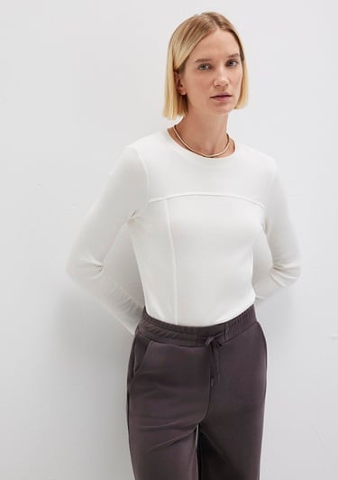  Mavi Ekru Uzun Kollu Tişört Fitted / Vücuda Oturan Kesim 1613625-80194